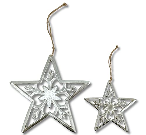 Metall Dekohänger Sterne 2er Set Silber 17 und 27cm Fenster-Deko...