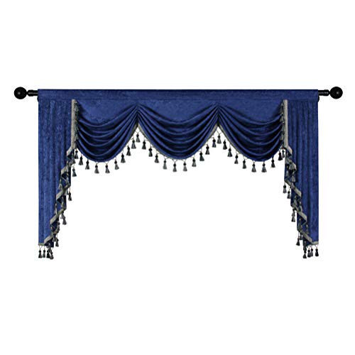 ELKCA Thick Chenille Window Curtains Valance for Living Room Soft Royal Blue Waterfall Valance for Bedroom,Rod Pocket (Royal Blue, W98,1 Panel)