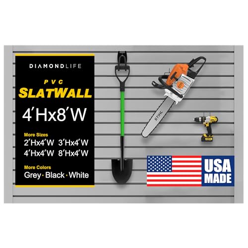 DLDIRECT 48' X 96' - Grey Slatwall Panel Garage Organizer: Heavy Duty Wall Mounted PVC Rack, Interlocking Slat Paneling for Garage Storage, Slotwall Board, Shelves System