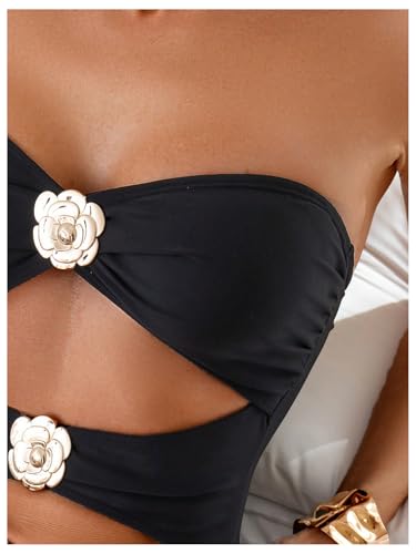 Milumia Women's 3D Floral Cut Out Bandeau Swimwear Sexy Strapless One Piece Swimsuits4