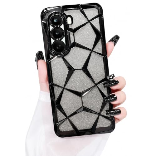 Image of VONZEE Gradient Glitter Case for Oneplus Nord 6 Lite, Luxury Electroplated 3D Cube, Diamond Bling Shiny Soft TPU Clear Shockproof Women Girls Protective Phone Cover (Black)