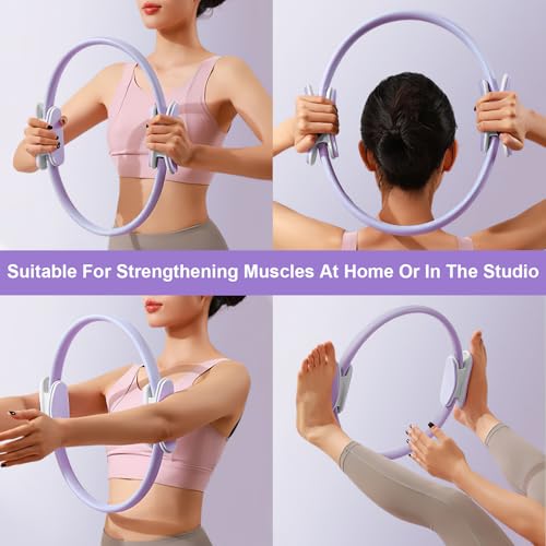 Image of Pilates Ring 15 Inch Magic Circle Pilates Rings with Dual Padded Handles, Pilates Circle for Yoga, Strength, Flexibility, Body Toning, Pilates Fitness Equipment for Home Gym Exercise Purple