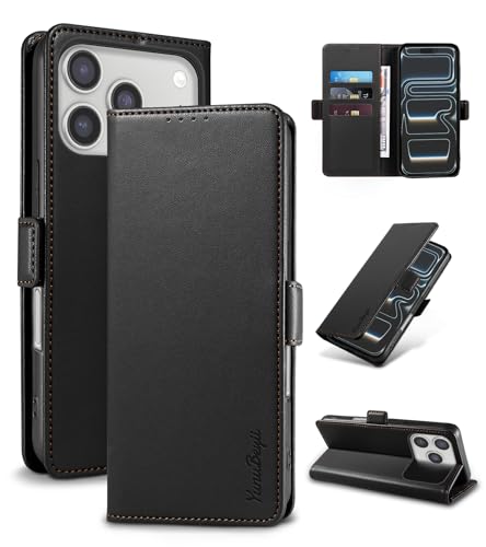 Étui portefeuille iPhone 17 Pro 5G housse noire en cuir synthétique avec fentes pour cartes