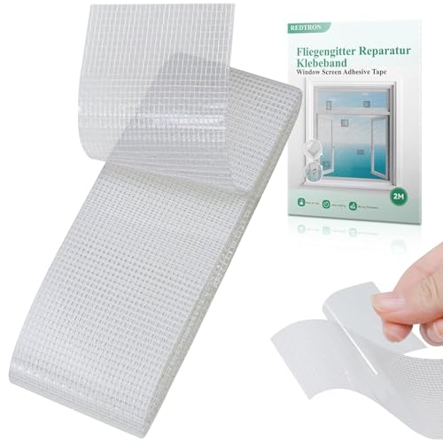 REDTRON Ruban Adhésif de Réparation pour Moustiquaire (48mm×2m, Blanc), fibre de verre pour réparation de fenêtre, Kit de réparation pour écran de fenêtre mit...