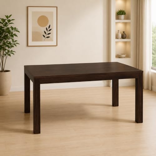 Image of AADITYA WOODS Solid Sheesham Wood Six Seater Dining Table Set with Chairs & Bench for Living Room Home Wooden 6 Seater Dining Table for Home Office Dining Room Set- Walnut & Cream