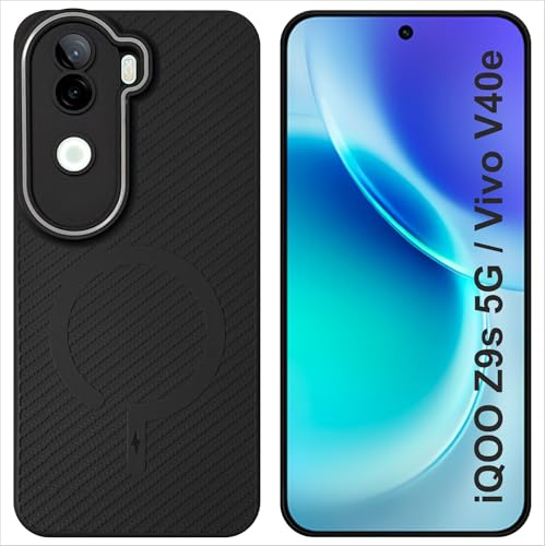 Image of SBMS Back Cover for iQOO Z9s 5G / Vivo V40e 5G Soft Matte Silicone Cover with Slim Fit | Mag-Safe Logo (Not Mag-Safe Compatible) | Shockproof | Camera Protection Bumper Case for Vivo V40e (Black)