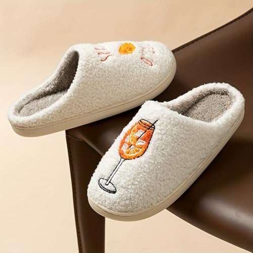 Image of Espresso Martini Slippers for Women Men,Fuzzy Warm Martini Glasses Slippers,Funny Soft Creative Design House Shoes