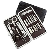 Kit Manicure e Cuidados Pessoais 12 peças Aço Inox - Cortador de Unha, Alicate, Tesoura, Lixa - Ferramentas para Rosto, Pés e Mãos - Estojo Portátil - Cuidados de Beleza Completo - Shop100