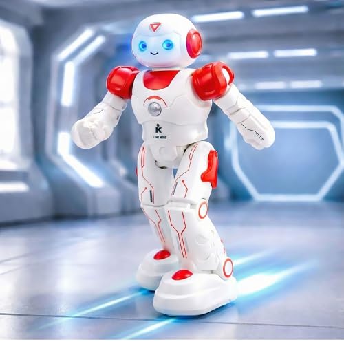 RC Roboter mit lustige Tanz-, Demo-, Musikfunktionen und LED-Augen, Umfahren von Objekten durch integrierte Hinderniserkennung, 26cm Spielzeug, Programmierbar f. Kinder in jungen Jahren ab 3 4 5 6 7 8