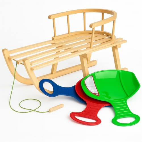Holzschlitten mit Rückenlehne Kinderschlitten aus Holz Gratis Schneebob...