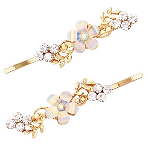 Rosemarie & Jubalee — Barrete de cabelo feminino com flor boreal de cristal e strass, folha de videi