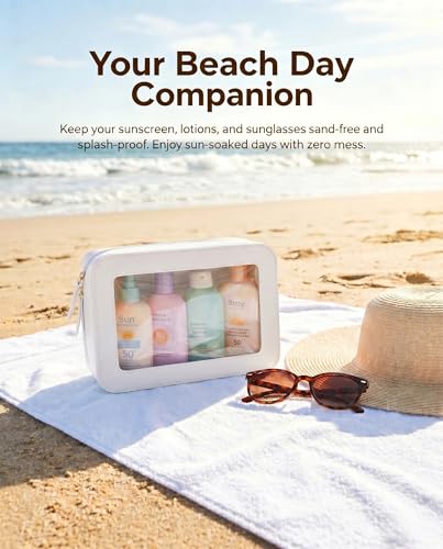 Image of LETGO Clear Toiletry Bag,Portable Travel Makeup Pouch with Zipper, TSA Approved Organizer Sunscreen Bag Clear Makeup Toiletry Pouch Beach Vacation Essentials for Women Teen Girls (White)