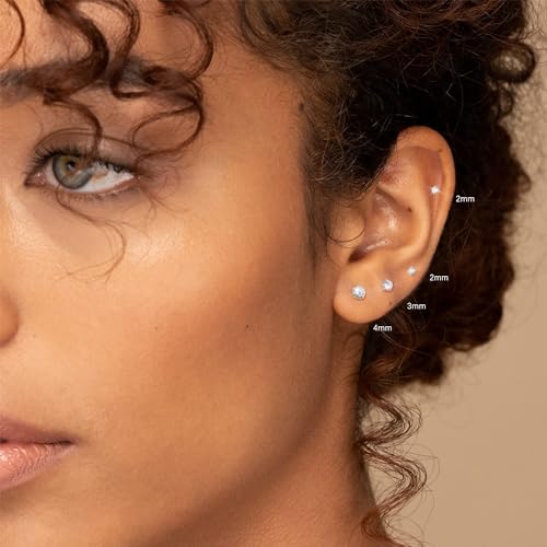 20G Sterling Silver Flat Back Stud Earrings for Women Men Gold Silver Flatback Earrings CZ Helix Cartilage Piercing Tiny Earrings Studs 2mm 3mm 4mm4