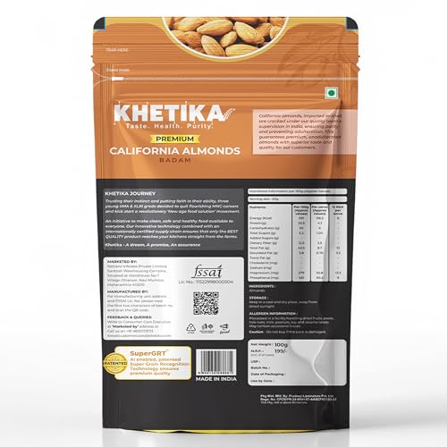 Image of Khetika Premium California Almonds 100g | Almonds, Badam, Badam Giri