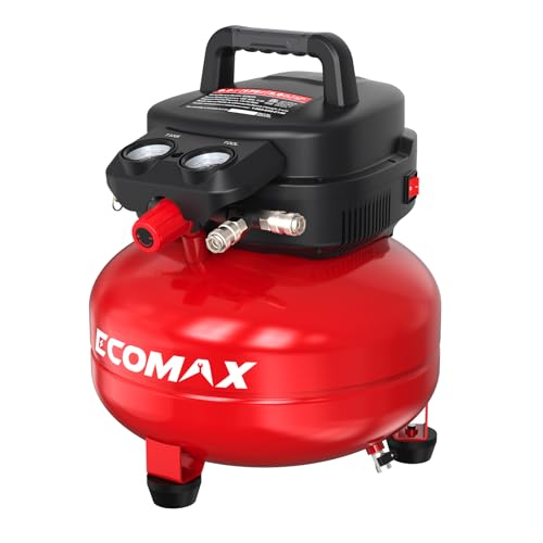ECOMAX Air Compressor 6 Gallon 1.5HP Pancake Max 175 PSI Portable Oil-Free Tank