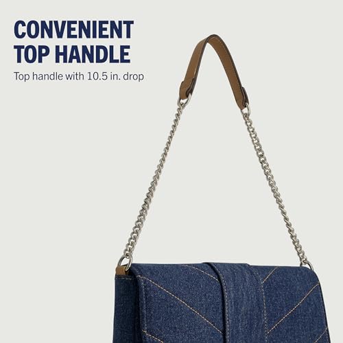 Image of True Religion Women's Denim Shoulder Bag Purse, Mini Handbag with Chain Strap | Denim