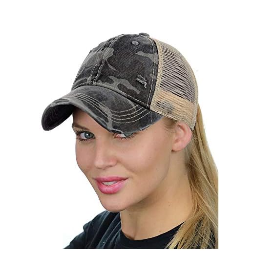 C.C Ponycap Messy High Bun Ponytail Adjustable Mesh Trucker Baseball Cap Hat, Camo Grey