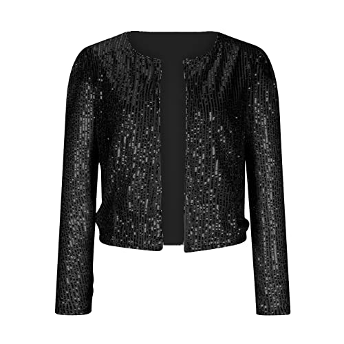 azrian Blusa feminina de lantejoulas com gola V e manga comprida para festa sexy brilhante com lante