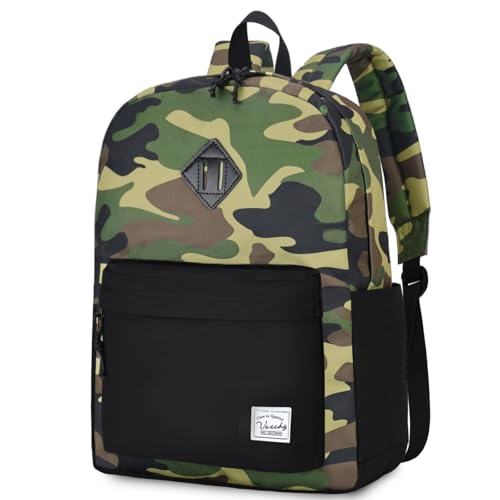 VASCHY Mochila Escolar, Mochila Niña Niño Adolescentes Adultos Ligera & Casual para Instituto Colegio Primaria Viajes Universidad Trabajo, Fusión Camuflaje Negro