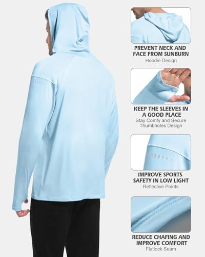 4 Pack Men's Sun Shirts UPF 50+ Rash Guard Long Sleeve Sun Protection Hoodies UV Fishing Athletic Workout Hiking Hooded4