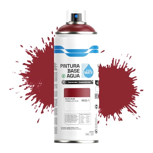 Etrexonline Pintura Spray Ecológica 400ml - Base Agua, Sin Olor - Para Muebles, Metal, Plástico y Madera - Colores Vivos y Permanentes, Cobertura Uniforme - Rojo Rubí, 1 unidad