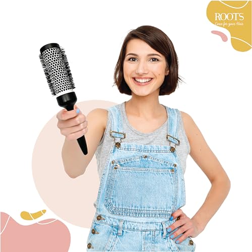 Image of ROOTS Professional Barrel Hair Brush | For Blow Drying & Volumizing | With Ceramic Barrel & Nylon Bristle | For Women's Wavy & Curly Hair | Length - 10.59 Inch, Model No - PEC44 Black