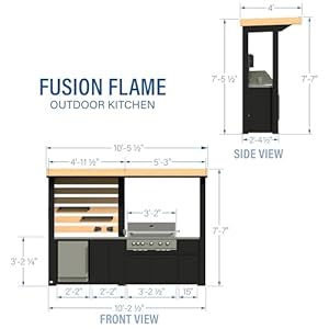 Backyard discovery fusion flame galvanized steel covered outdoor kitchen with 5 burner stainless steel grill pizza oven refrigerator countertop storage steel roof for all season outdoor cooking  urban country home decor