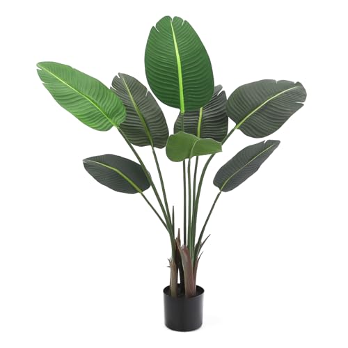 Garvee Artificial Bird of Paradise Plant, 4 Ft Faux Tropical Palm Tree, Fake Banana Leaf Tree Potted Silk Plant for Home Decor Indoor Outdoor Living Room Office Housewarming Gift