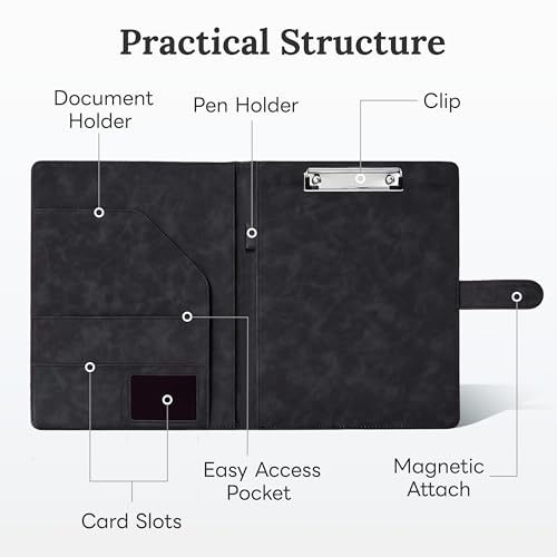 Image of Clipboard Folder Padfolio, Mymazn Writing Portfolio Faux Leather Clipboards with Cover for Legal Pad Holder Letter Size A4 8.5 x 12 for Business Conference Notepad Clip Boards