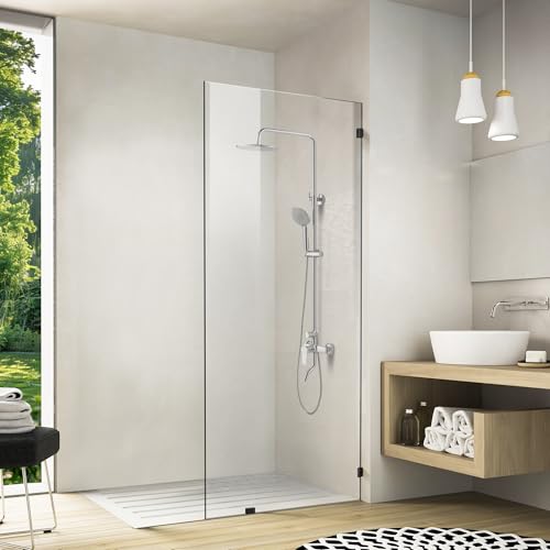 Bathroom Shower Door 20.5" W x 78.75" H, Frameless Fixed 3/8" (10mm) Thick Clear Tempered Glass Door Panel, Matte Black Clamp Hardware Bathroom Shower Door 20.5" W x 78.75" H, Frameless Fixed 3/8" (10mm) Thick Clear Tempered Glass Door Panel, Matte Black Clamp Hardware