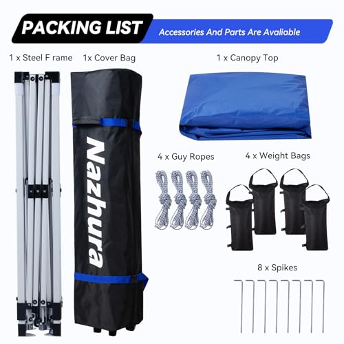Nazhura 10' x 10' Pop Up Canopy Tent with Sand Weight Bag, Freestanding Sun Shelter for Picnic and Camping, One Person Setup and Height Adjustable (Blue) - Image 3