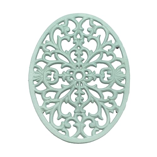 OLegei Dessous de Plat Ovale en Fonte, Support décoratif pour casseroles, Dessous de Plat en Fonte à Motif Vintage avec Pattes en Caoutchouc pour la Table de la...