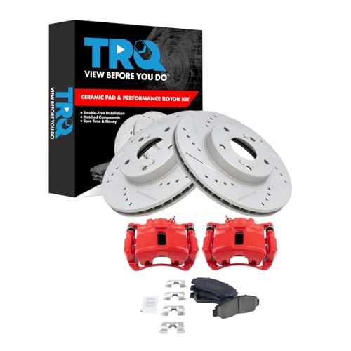 Image of TRQ Performance Front Brake Pad and Rotor Set Ceramic G Coated Drilled