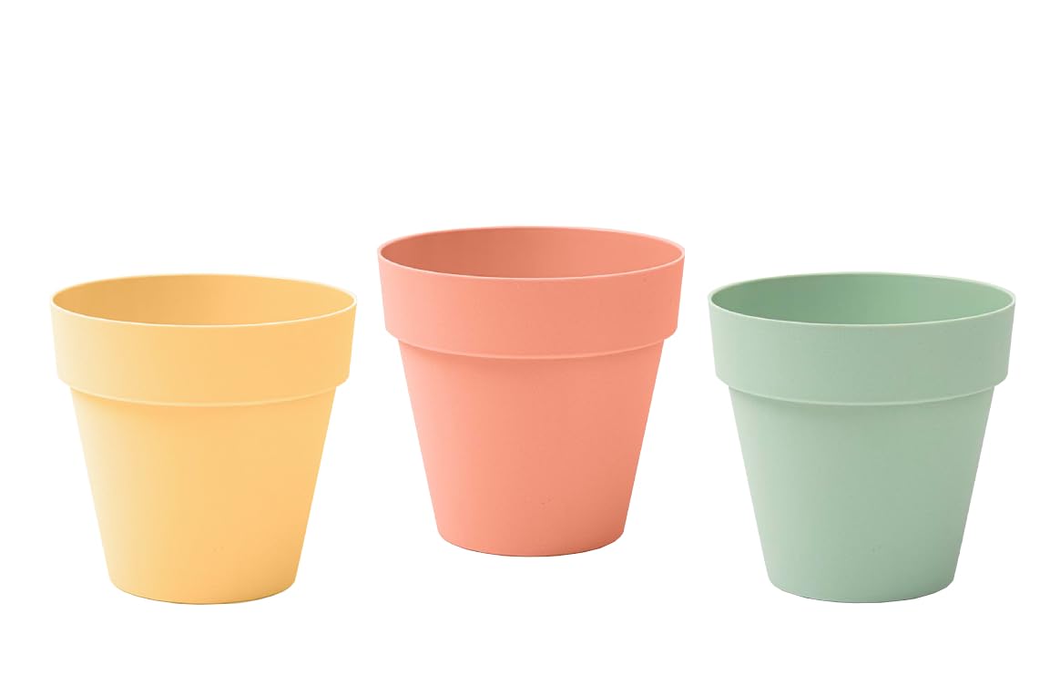 Muddy Hands Pink, Green, Yellow Set Of 3 Pastel Plant Pots – Yellow, Pink & Green Flower Pots – Indoor Outdoor Plastic Planters – Modern Decorative Herb, Succulent & House Plant Pots – Lightweight Durable Garden Pots (12Cm)