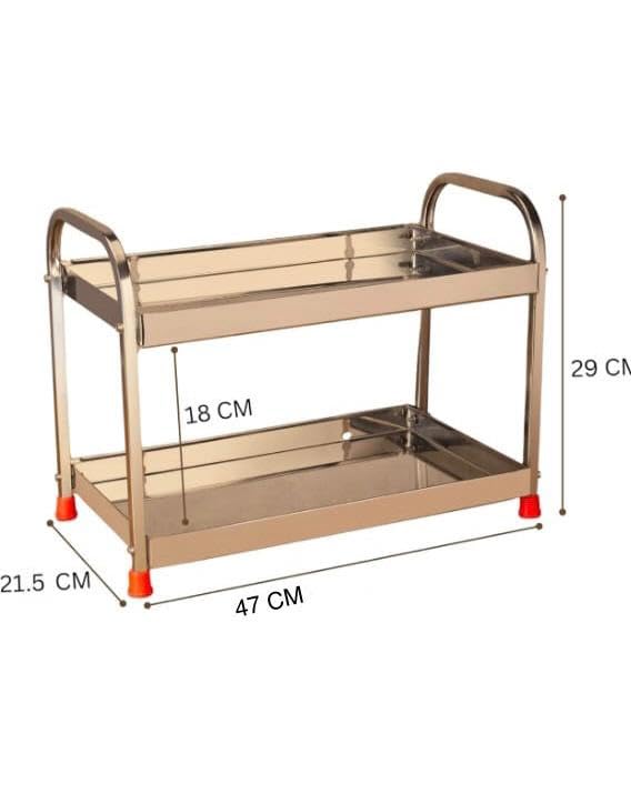 Image of Stainless Steel Kitchen Storage Rack for Pantry, Spice Rack, Jars & Utensils, Heavy Duty Organizer for Kitchen and Bathroom (2TIER Plane Surface Large)(Size 47 * 29 * 21)