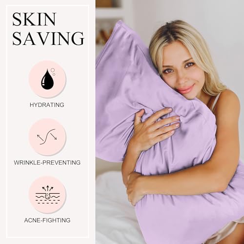 Seiwohl Satin Silk Pillowcases for Hair and Skin Lavander Pillow cases 2 Pack with Hair Silk Scrunchies for women Cooling Pillow cases with Envelope Closure - Image 3