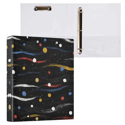 リングファイル ルーズリーフ バインダー a4 ポルカドット 波線 ブラック Dリング 3穴 200枚収納 クリップ&収納ポケット付き 書類整理 事務用品