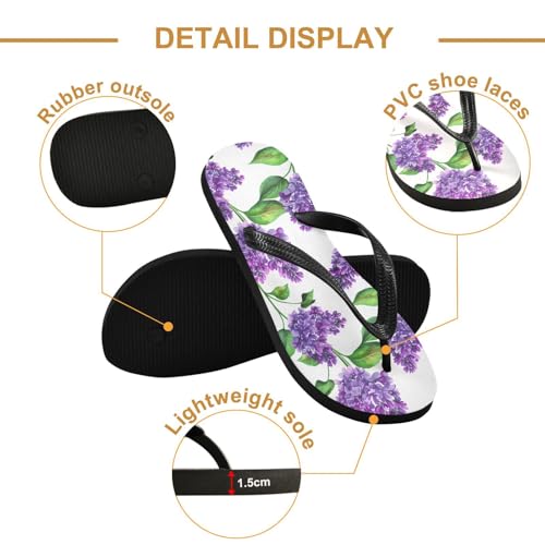 Leaf Flowers Purple Flip Flops for Beach Thong Sandals Anti-slip Lightweight Shower Shoes for Indoor Outdoor House3