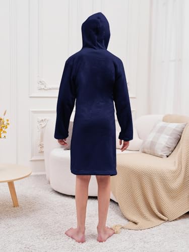 Umeyda Boys Girls Robes, Soft Fuzzy Fleece Hooded Bathrobes with Belt and Pockets for Kids, 1-18 Year4