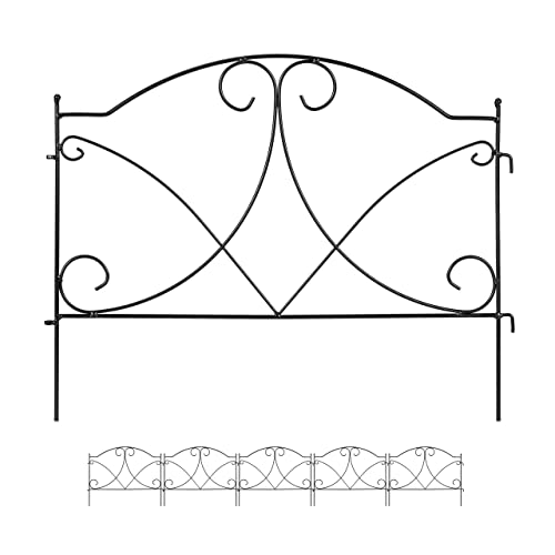 Relaxdays Beetzaun, H x B: 43 x 55 cm, 6 Zaunelemente, Garten Beeteinfassung zum Stecken, Metall, Vintage-Look, schwarz