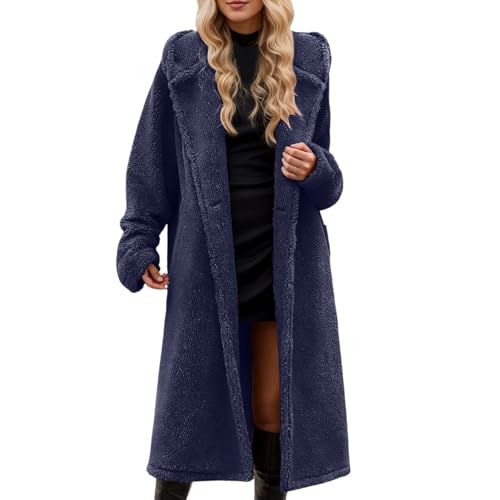 KBOPLEMQ Chaqueta de invierno para mujer, chaqueta larga de lana monocolor, chaqueta de invierno cálida de forro polar, abrigo de lana de gran tamaño, abrigo de felpa informal, chaqueta de peluche