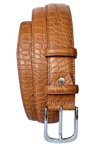Image of Men's Italian Crocodile Embossed Leather Belt | Genuine Italian leather. Refined crocodile embossed texture. 35mm (1.38 inch) dress width. Handmade in Italy. Gift boxed.