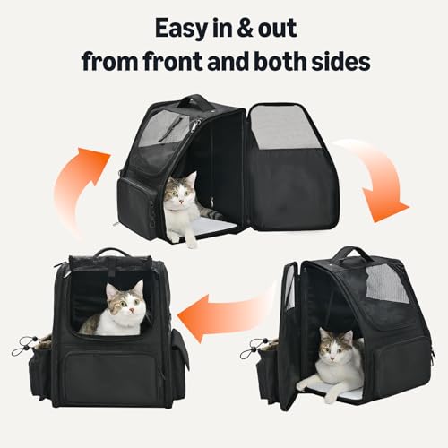 Amazon Basics Pet Backpack for Cats & Small Dogs, Collapsible Travel Carrier with Ventilated Mesh, Removable Pad, and Safety Leash, Black - Image 3
