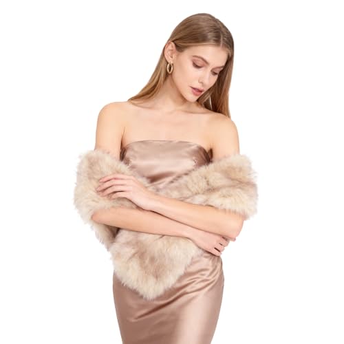 XEPST Womens Faux Fur Collar Scarf Wrap Faux Fur Shawl Winter Neck Warmer Fluffy Scarf (beige)