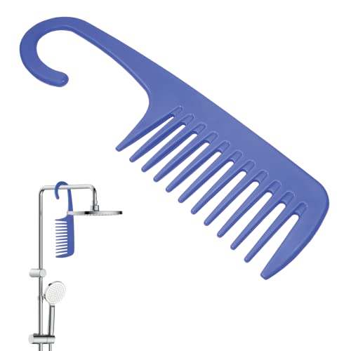 Peine de ducha de dientes anchos, con mango de gancho, de acondicionador para desenredar el cabello antiestático de dientes grandes para cabello liso, rizado, largo, mojado, seco Cover