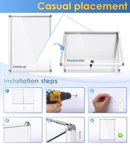 Image of SWANCROWN 26x20 in Enclosed Bulletin Board, Lockable Magnetic Board 4xA4