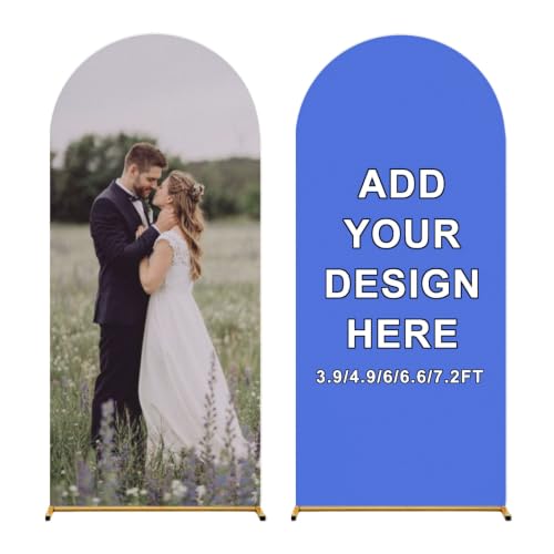 UNJOOES Custom Arch Covers Stretchy Backdrop Personalized Photo Print Customized Backdrop Cover with Image Text for Wedding Birthday Christmas Graduation Party Decor, Royal-Blue 4.9 ft