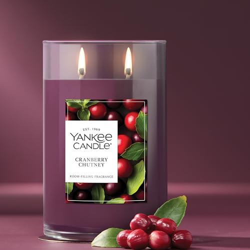 Image of Yankee Candle Large Tumbler Scented Candle with up to 80 Hour Burn Time, Premium Plant Wax Blend for Consistent Burn, 20 oz Tumbler Candle with Room Filling Fragrance, Cranberry Chutney