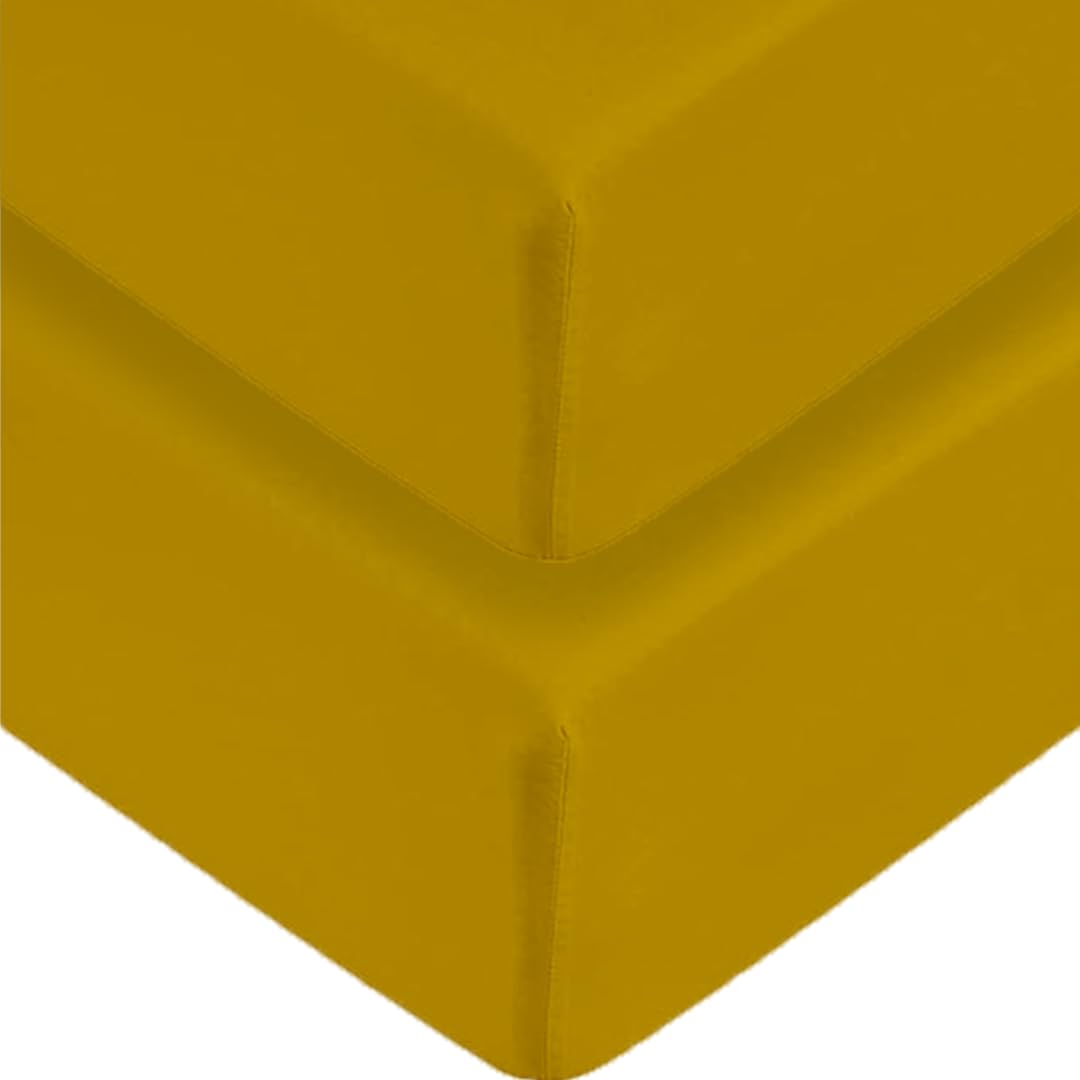 2 x Extra Deep Fitted Sheet 40cm 16 Inch - Non Iron Easy Care Soft Brushed Microfibre Fabric Shrinkage and Fade Resistant, Mustard-Single — image 1