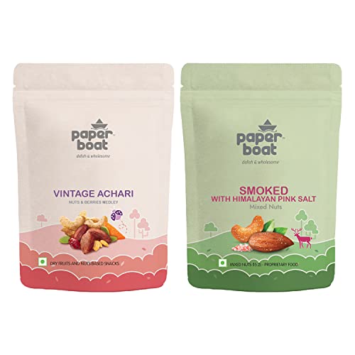 Image of Paper Boat Roasted Dry Fruits Combo Pack | Mixed Nuts & Vintage Achari Nuts and Berries Medley (2 X 200gms)